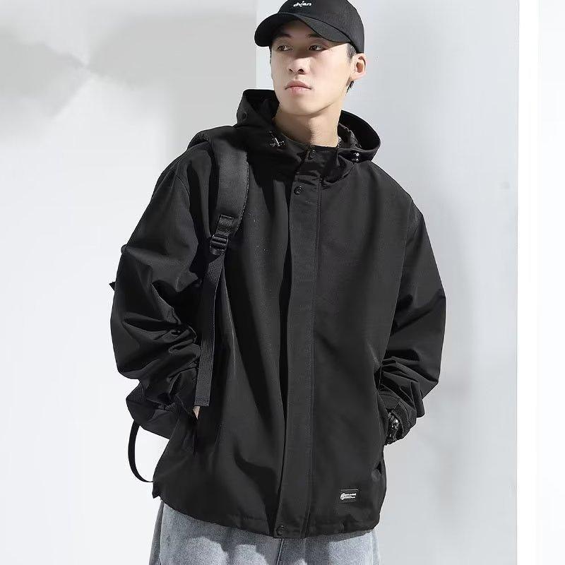 アウター メンズ 防風 ジャケット ワークウェア ブルゾン ジャンパー フード付き コーデュロイ 黒 ブラック 春物 長袖 耐摩耗性