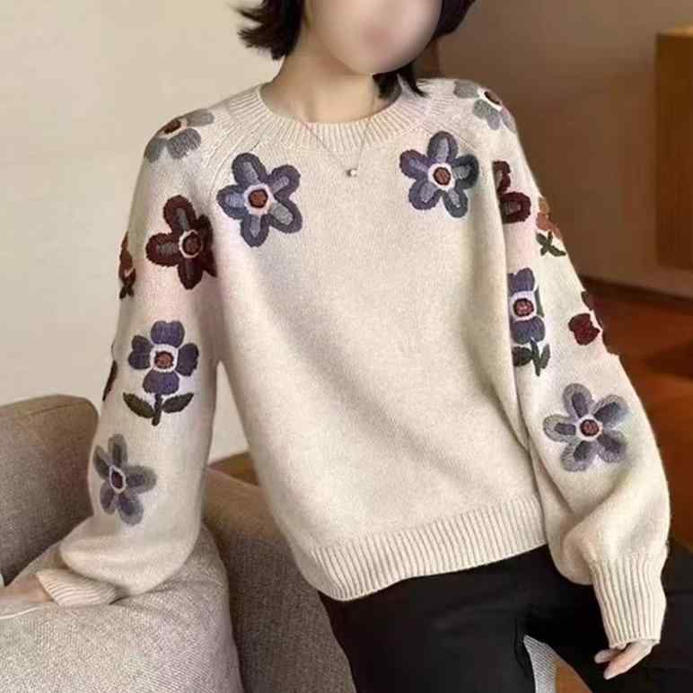 楽天市場】花 刺繍（カラーイエロー）（ニット・セーター｜トップス