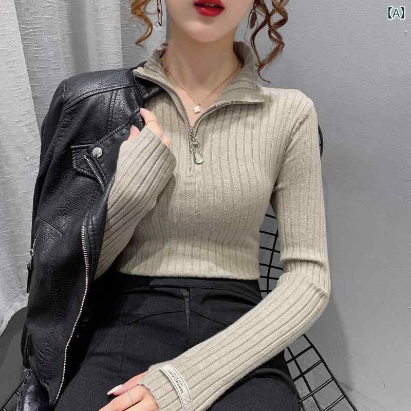 ニット レディース トップス 秋冬 カットソー 長袖 スリム 無地 半高ネック プルオーバー インナー 重ね着 きれいめ 上品 通勤 オフィス カジュアル 黄色 赤 青 接触冷感 伸縮性1