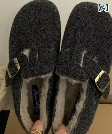 靴 レディース 厚底 ブーティ 冬 ファー スリッパ 外履き 森ガール レトロ ラウンドトゥ 暖かい ボア付..