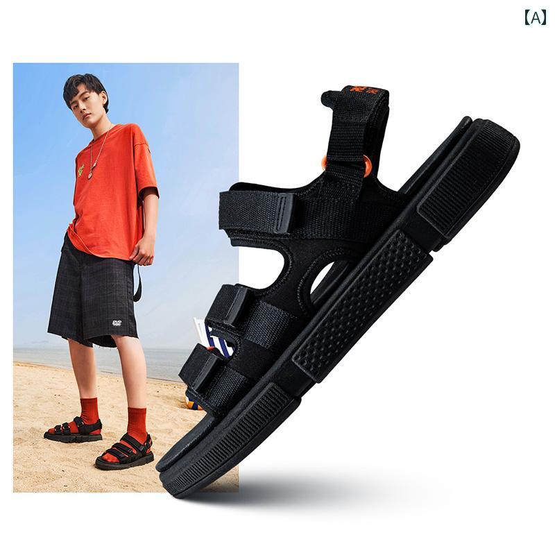 メンズ スポーツ サンダル 夏 滑り止め 面ファスナー ビーチ シューズ カップル スリッパ.カラフルカラーオシャレシンプルスタイル
