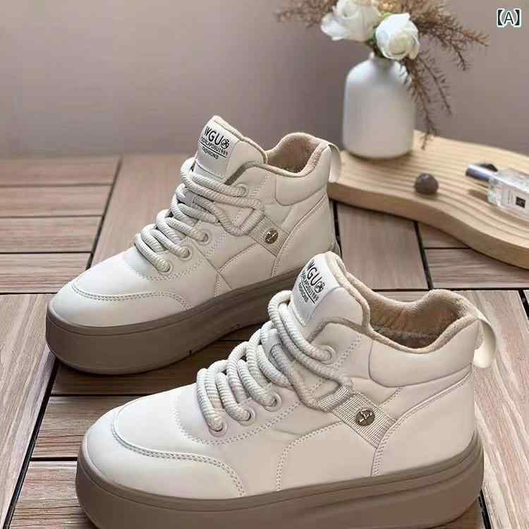 スニーカー レディース 厚底 ハイカット 秋冬 ショートブーツ カジュアルシューズ ラウンドトゥ 無地 ..