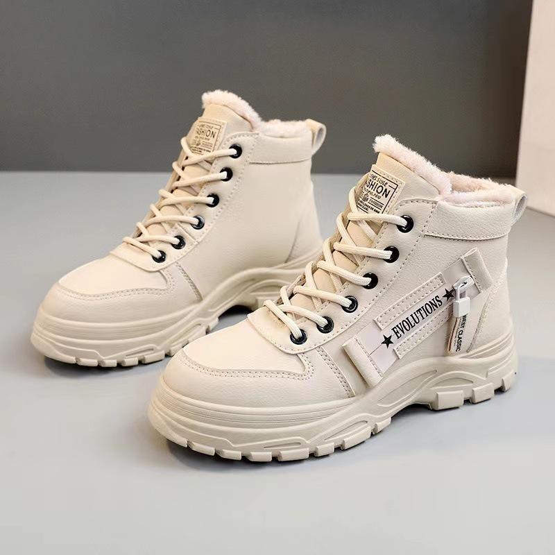 Women'S Shoes - 靴 レディース 冬靴 カジュアル 防寒 フラットソール ラウンドトゥ レースアップ ハイトップ 婦人靴 黒 白 ベージュ 225cm～275cm