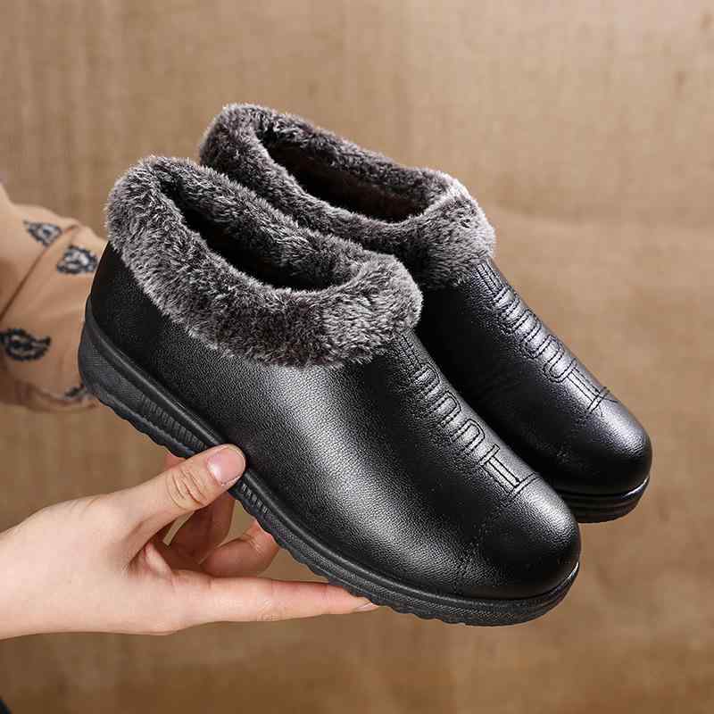 靴 レディース 婦人靴 防寒ブーツ スリッポン ローヒール ラウンドトゥ 無地 繊 牛筋ソール レッド ブラック 35 36 37 38 39 40 41