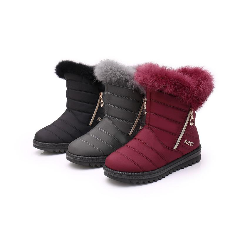 スノーブーツ レディース 防寒 防水 布 中筒 フラットソール あったか 裏起毛 滑り止め付き 雪道 普段使い 散歩 旅行 婦人靴 黒 グレー ワインレッド1