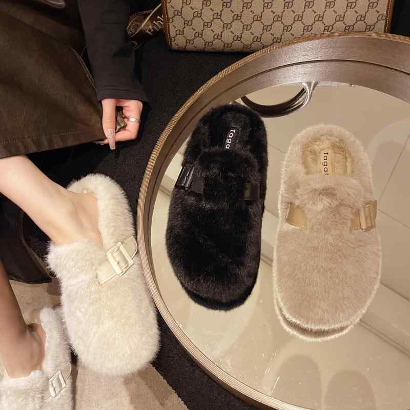 サンダル レディース 秋冬 ファー スリッパ ルームシューズ フラットヒール ラウンドトゥ ぺたんこ も..
