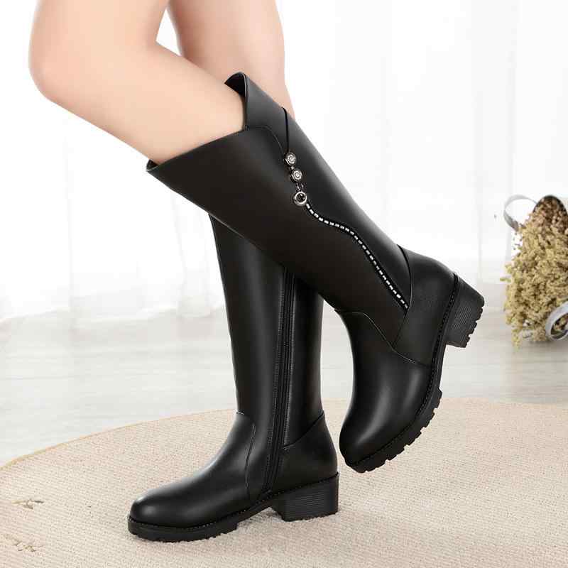 ブーツ レディース 秋冬 真皮 ショートブーツ 厚底 防水 ミドルヒール 太ヒール ラウンドトゥ サイドジップ 暖かい 防寒 カジュアル ブラック 225cm 23cm 235cm 24cm 245cm 25cm 255cm 26cm 265c