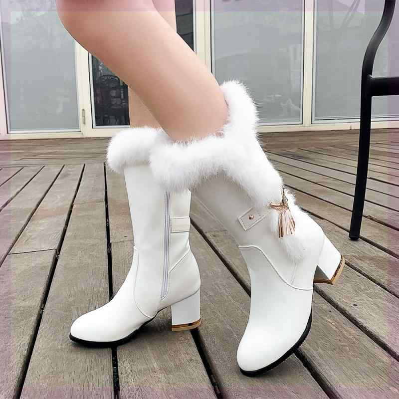 ブーツ レディース 秋冬 スノーブーツ 中筒丈 粗ヒール ラウンドトゥ あったか 防寒 防水 滑り止め カ..