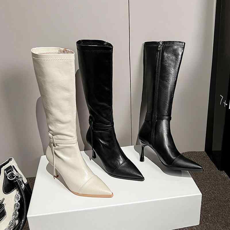 ブーツ レディース ニーハイブーツ 秋冬 細身 ハイヒール ポインテッドトゥ 防水 滑り止め 高筒 美脚 ..