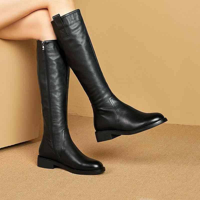 ブーツ レディース 膝丈ブーツ 防水 厚底 美脚 ローヒール 婦人靴 ラウンドトゥ サイドジップ 黒