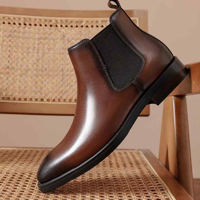 ブーツ メンズ 男性用 チェルシーブーツ 革 レザー 牛革 擦れ色 ワークブーツ ミドル丈 英国風 レトロ ヴィンテージ あったか 保温 滑り止め 秋冬