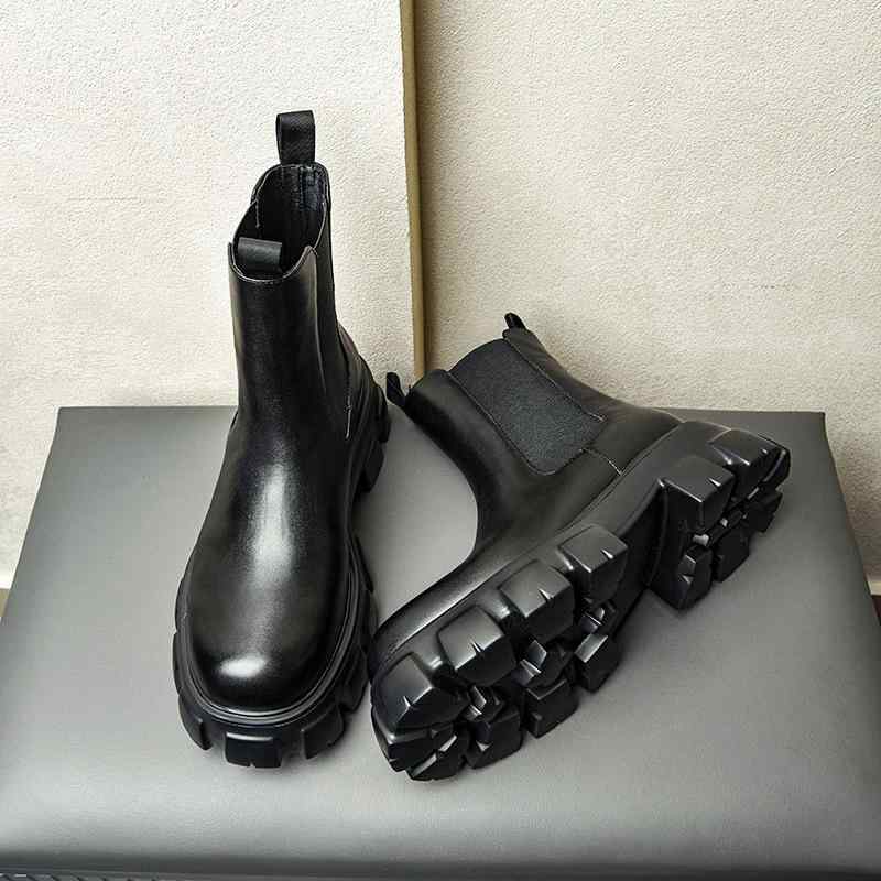 ブーツ 男性用 チェルシーブーツ 革 厚底 6cm 身長アップ ラウンドトゥ 伸縮性 英国風 ブラック 冬