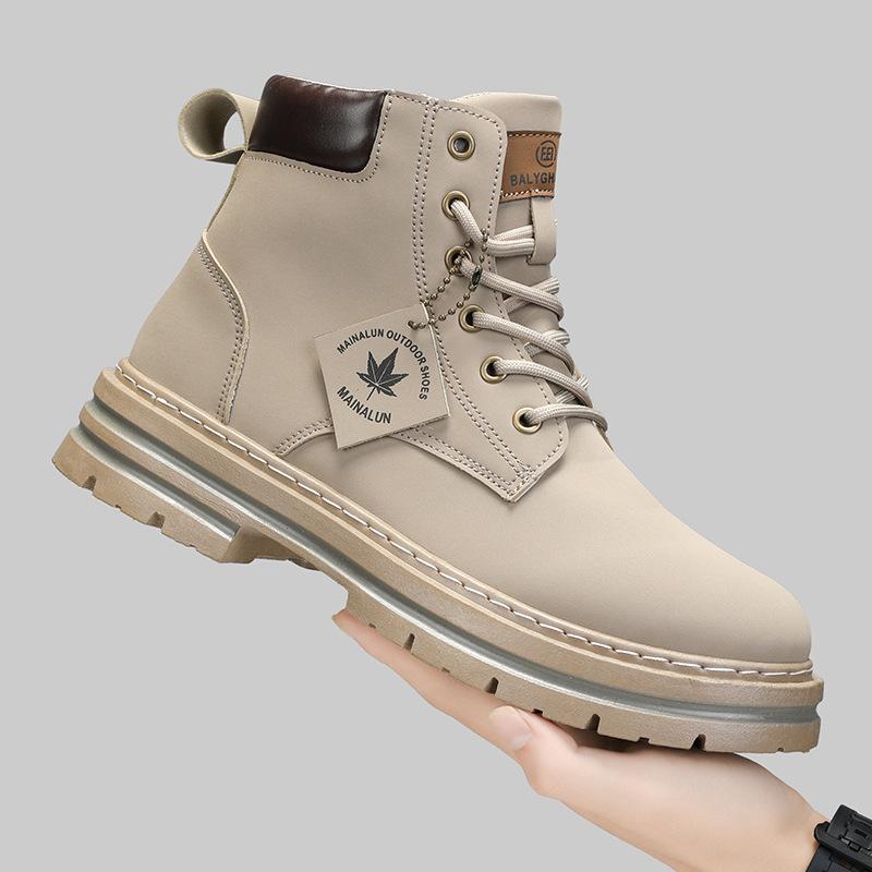 ブーツ 男性用 ワークブーツ ハイカット 厚底 ラウンドトゥ 紐 秋冬 耐摩耗性 ブラック グレー カーキ ..