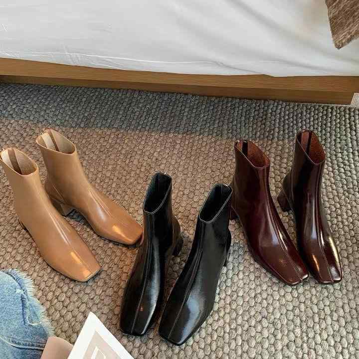 ブーツ レディース ショートブーツ 秋冬 法式 エレガント スクエアトゥ チャンキーヒール レトロ 伸縮..