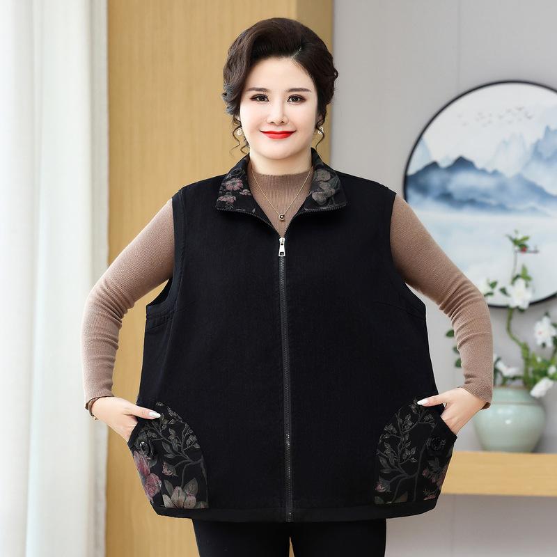 ベスト レディース 婦人服 襟付き デニム ブラック 大きいサイズ ゆったり 3L 4L 5L 6L 7L 8L