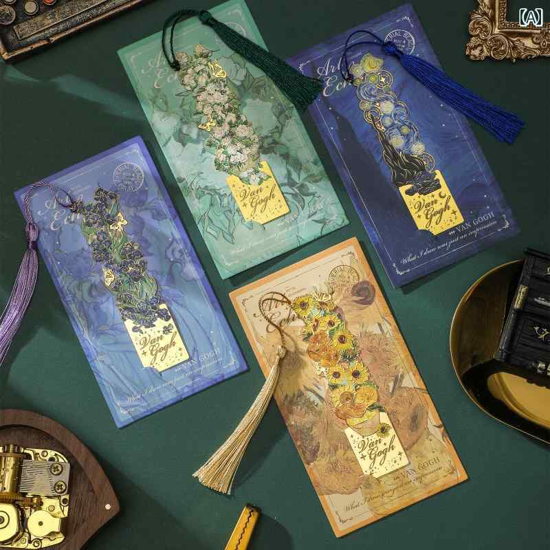 ヴィンテージの 油絵 切り抜き ブック マーク 豪華で 金属製の ゴッホ 小学生ご 褒美 / 卒業 祝い クラ..