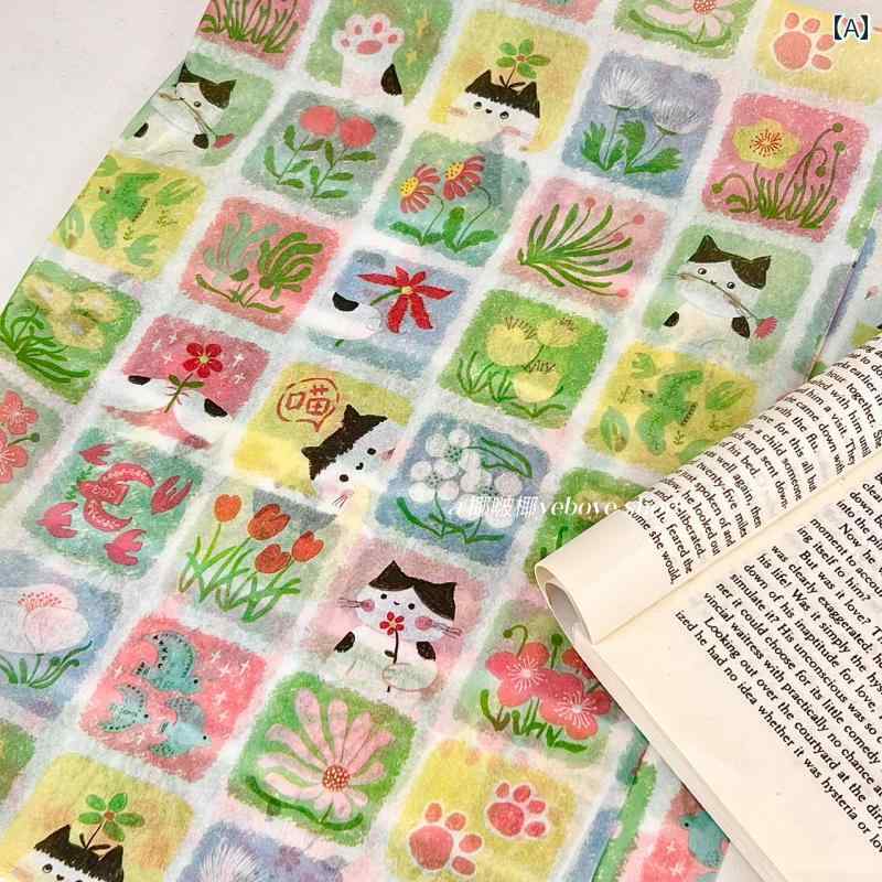 油 絵の具で 描いた 猫の 花 海 梨の 紙 かわいい ギフトラッピング ペーパー ギフトや 装飾 品の 包装用 包む の ベース