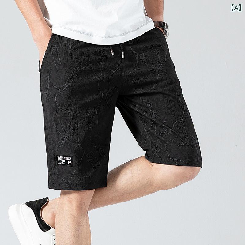 ハーフパンツ 男性用 ストライプ柄 ショートパンツ 5分丈 ゆったりサイズ 部屋着 普段使い 薄手 竹繊維 接触冷感 伸縮性 ブラック系 ブルー系 カーキ グレー M L XL 2XL 3XL 4XL 5XL 6XL 7XL