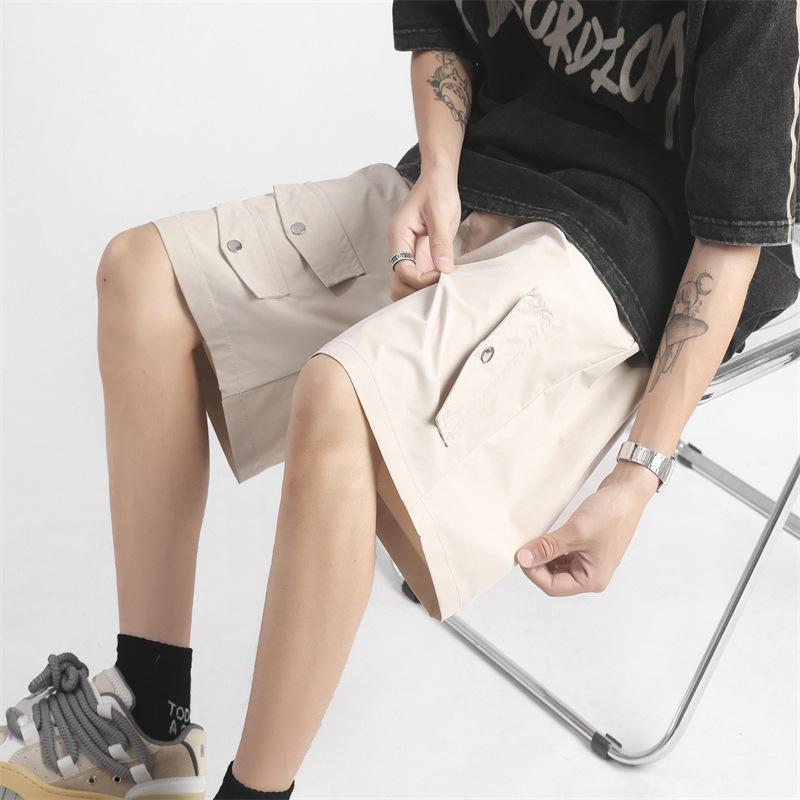 パンツ 男性用 カーゴパンツ 5分丈パンツ ゆったり 無地 メタルパーツ 飾り付き ポリエステル 通気性 普段使い ブラック レッド カーキ M L XL 2XL 3XL 4XL 5XL(3.0)