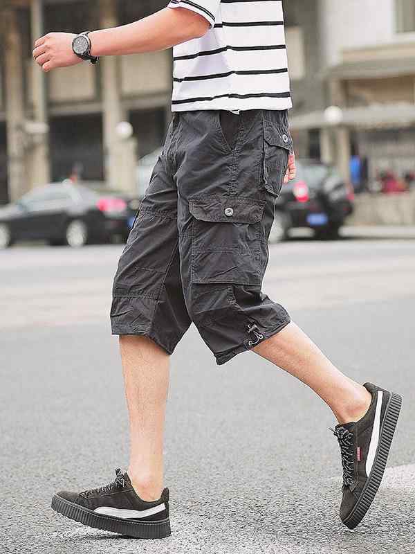 ハーフパンツ メンズ 男性用 大きいサイズ ワークパンツ ショートパンツ 膝下丈 耐摩耗 夏 薄手 ミドル丈 ズボン 綿混紡布 スポーツ グレー ブラック カーキ グリーン