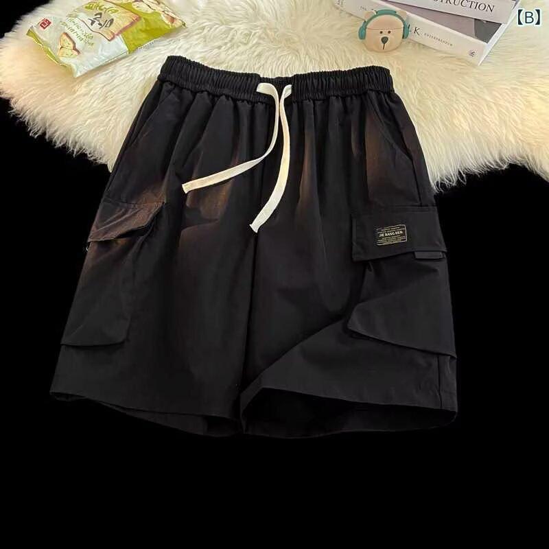 ハーフパンツ メンズ 男性用 カーキ 黒 ポリエステル 直筒型 ゆったり 5分丈パンツ 普段使い 部屋着 スポーツ 伸縮性1