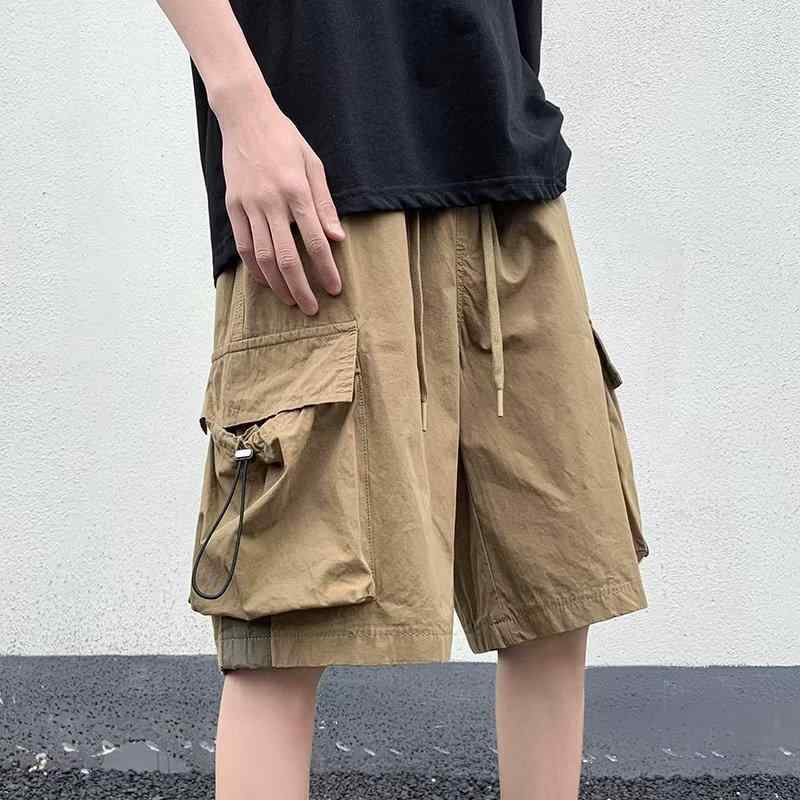 Rakuten - ハーフパンツ 男性用 ポリエステル ワークパンツ カーゴパンツ ゆったり ストレートタイプ 膝丈 5分丈 黒 カーキ オリーブドラブ 伸縮性