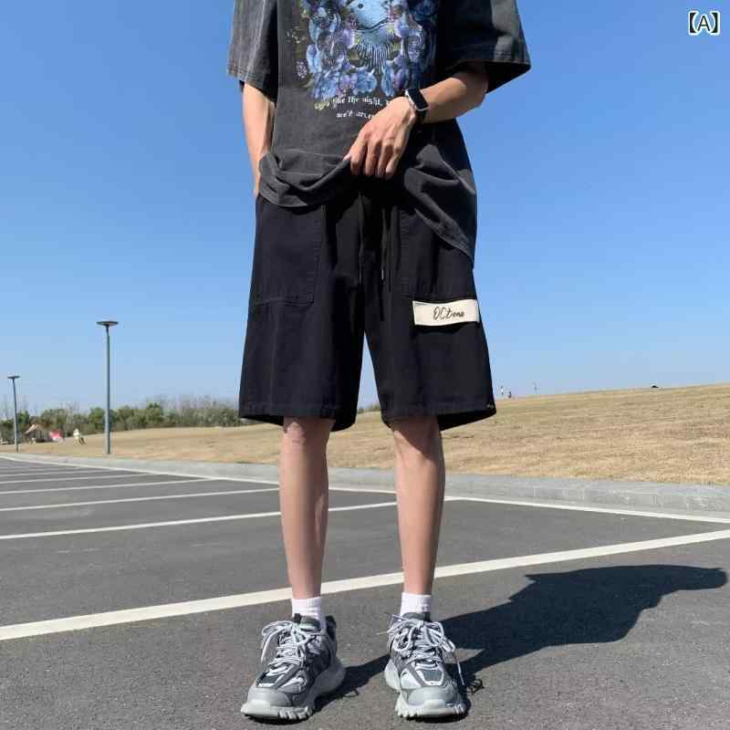 Rakuten - パンツ 男性用 ハーフパンツ カーゴパンツ カジュアルパンツ ストリート ワークパンツ ゆったり 無地 黒 ブラック ベージュ カーキ 綿
