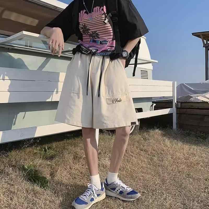 パンツ 男性用 ハーフパンツ カーゴパンツ ゆったり 薄手 無地 黒 ブラック カーキ ベージュ 綿