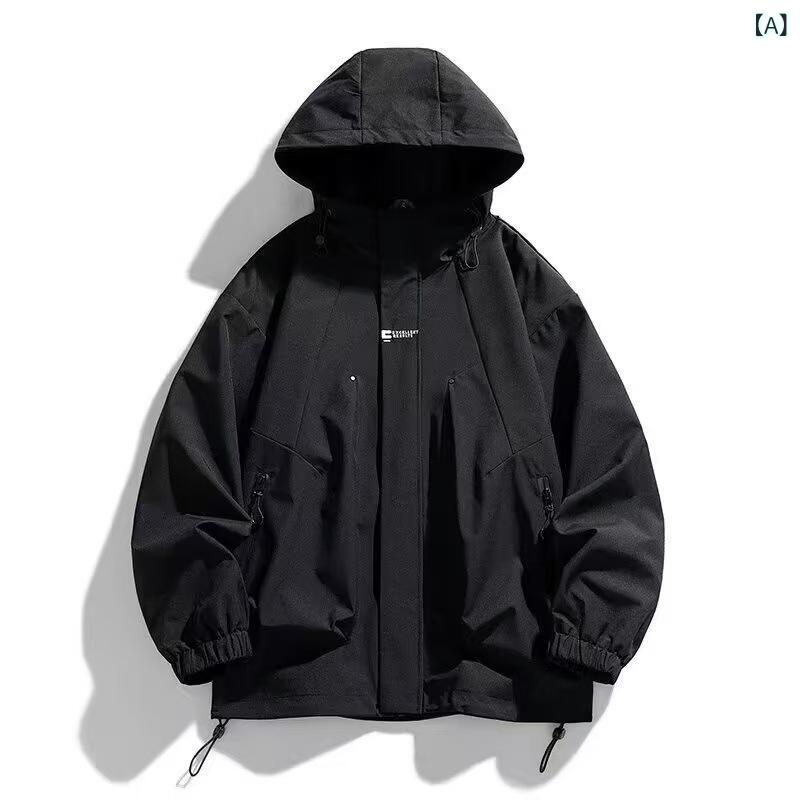 マウンテンパーカー メンズ 山系 ジャケット ブルゾン 男性用 防水 アウター アウトドア ワークウェア 春秋 黒 白 緑 紫(4.0)