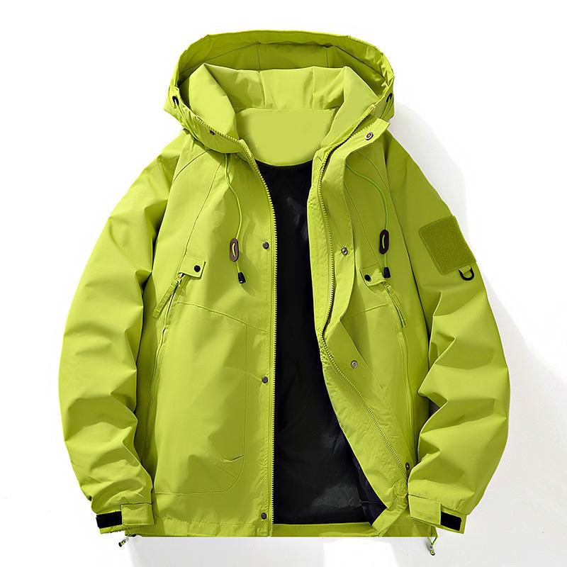 ジャケット 男性用 アウトドア 登山服 ブルゾン ジャンパー 多ポケット アウター 耐摩耗 薄手 ゆったり 長袖 ブラック 蛍光グリーン カーキ カラメル S M L XL 2XL 3XL