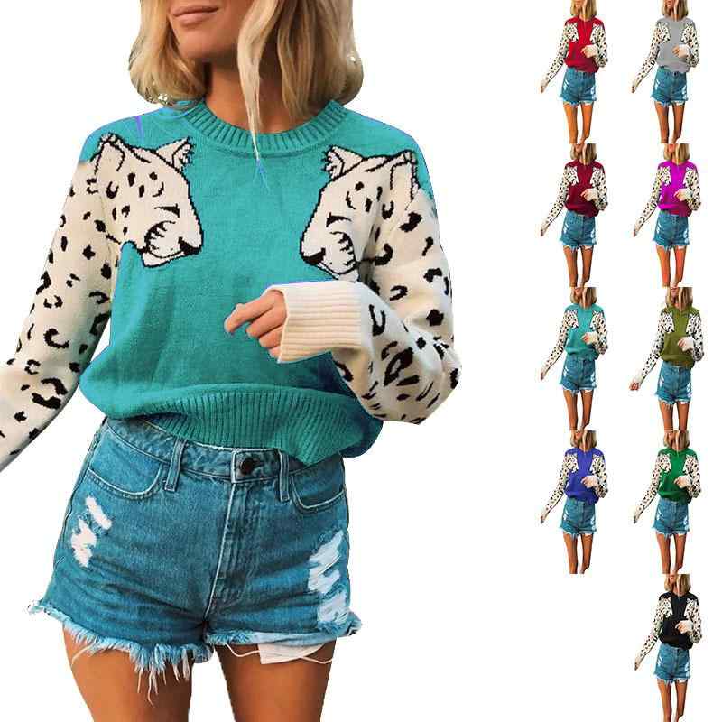 ニット レディース 2025秋冬 ヒョウ柄 長袖 トップス プルオーバー 毛糸 セーター 伸縮性 宝藍色 孔雀藍 军绿 玫红色 S M L XL