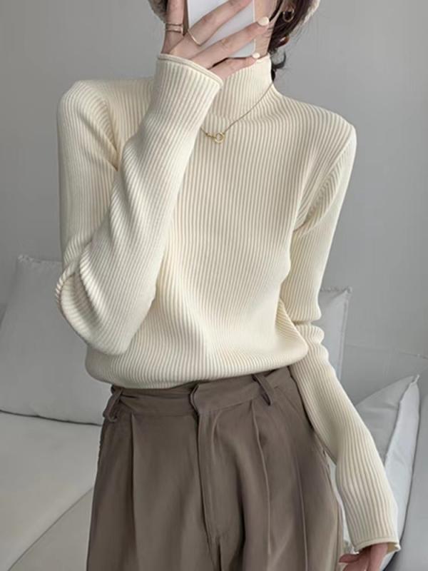Rakuten - ニット レディース 韓国 オフホワイト 長袖 トップス スリム 厚手 無地 プルオーバー 秋冬 カジュアル きれいめ