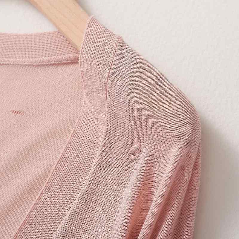 Three-Quarter Knit - カーディガン レディース 薄手 ニット 接触冷感 紫外線対策 冷房対策 Vネック 長袖 ドルマンスリーブ ゆったり おしゃれ かわいい 白 黒 ベージュ ピンク系 春夏