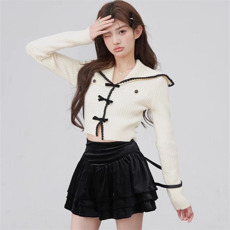 ニット・セーター レディース ピンク系 蝶結び 秋冬 英国風 学院風 ガーリー ゆったり 柔らかい ショー..