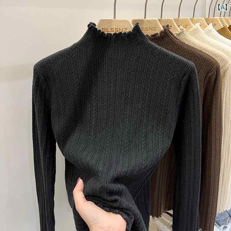 ニット レディース ニットソー 秋冬 トップス インナー 長袖 ハーフネック プルオーバー ポリエステル ..