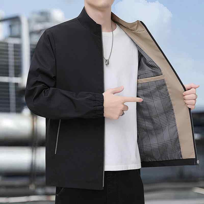 ジャケット 男性用 ブルゾン スタンドカラー 春物 アウター ジャンパー 防風 撥水 多ポケット カジュアル スポーティー アウトドア 普段使い 黒 カーキ ネイビー
