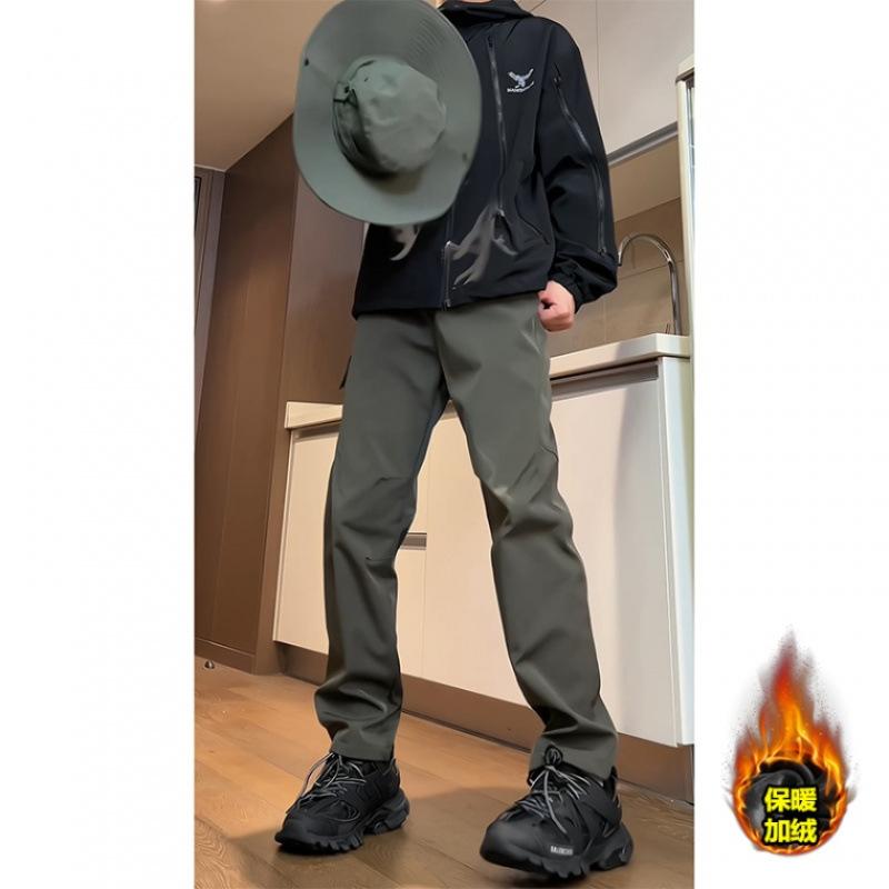 ズボン 男性用 裏起毛 防水 登山パンツ アウトドア ワークパンツ ストレートパンツ ゆったり 軍緑 黒