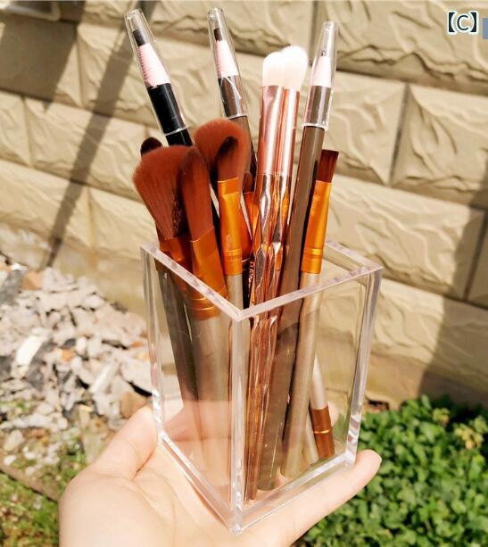 アクリル ペンホルダー 名刺 ホルダー 収納 ボックス 透明 豪華 オフィス デスク ブラシホルダー スクエア.カラフルカラーオシャレ