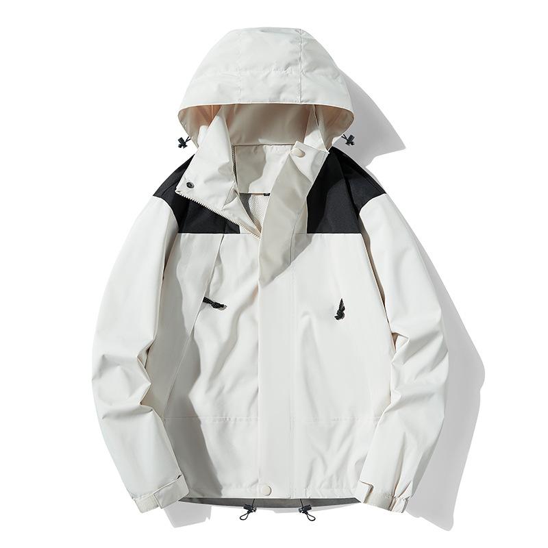 マウンテンパーカー 春秋モデル アウトドア 男性用 配色 薄手 フード付き ジャケット 防水 防風 保温 ..