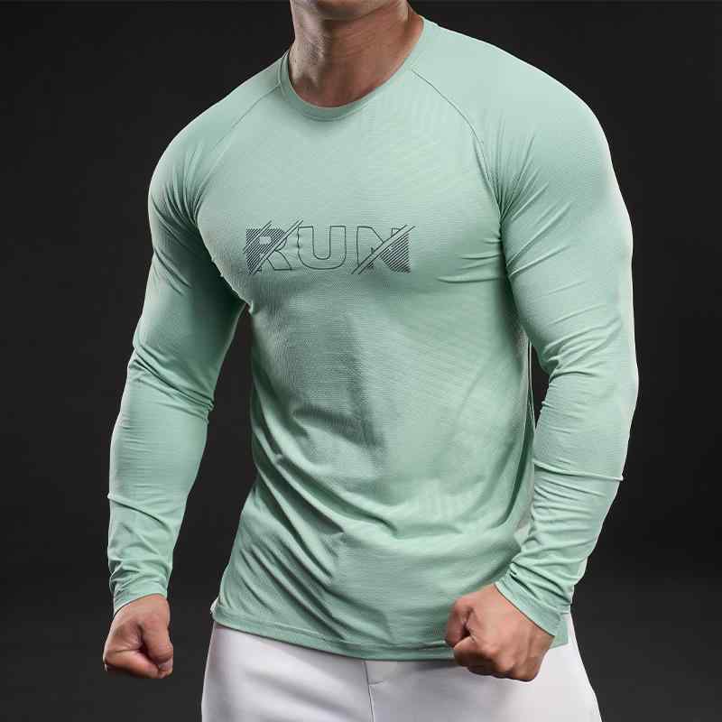 Tシャツ 男性用 速乾 スポーツウェア 長袖 接触冷感 ストレッチ トレーニング ランニング 登山 アウトドア カジュアル ウェア ポリエステル ブラック ホワイト ブルーグレー ミントグリーン ロイヤルブルー カーキ