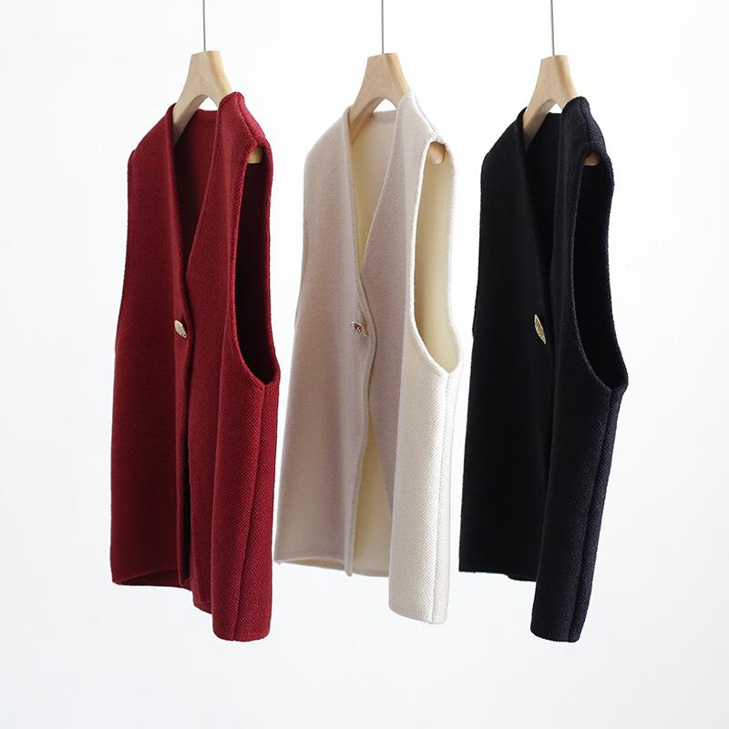 ニットベスト レディース Vネック 秋冬 無地 通勤 ゆったり 重ね着 レイヤード 杏色 ブラック レッド ..