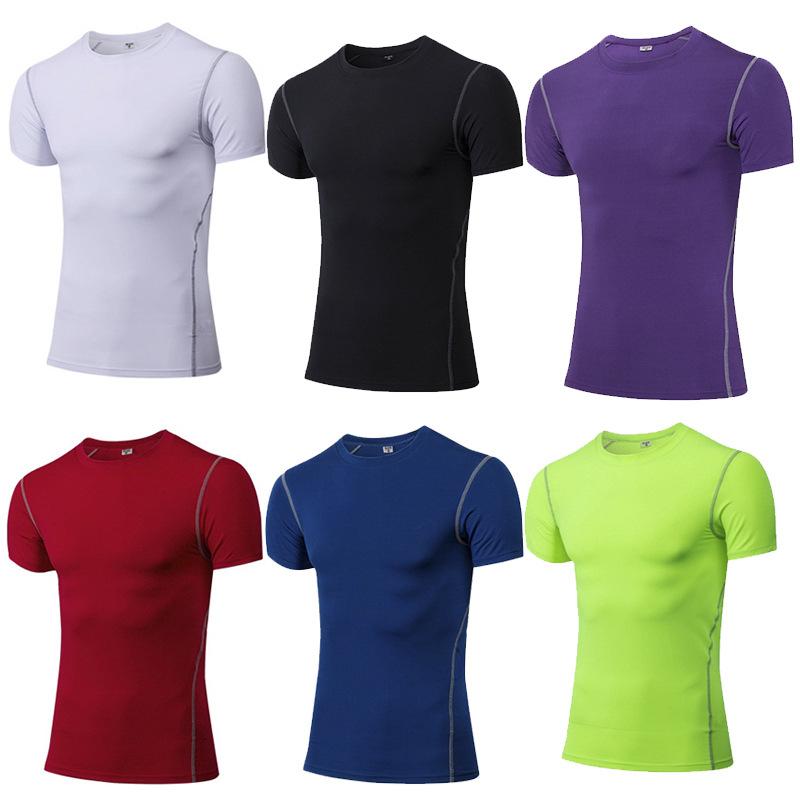 Rakuten - Tシャツ 男性用 トレーニングウェア スポーツウェア ジム ウェア 半袖 ポリエステル 吸汗速乾 ストレッチ ランニング フィットネス 白 赤 緑 青 黒 麻グレー