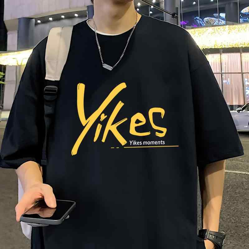 Tシャツ 男性用 半袖Tシャツ カットソー トップス コットン プリント クルーネック 丸首 リラックス ゆったり 通気性 吸湿性 黒 白 ブラック ホワイト 春夏
