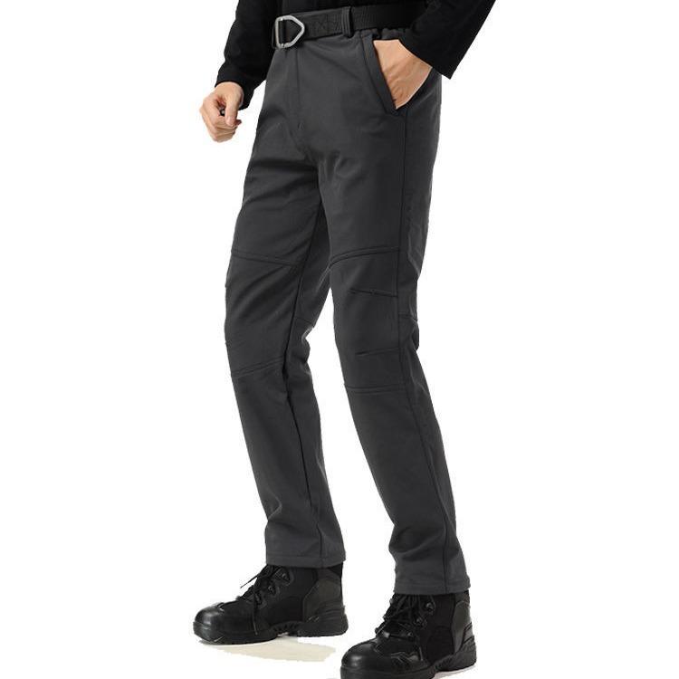 アウトドアパンツ 男性用 防風 登山 防水 ズボン 裏起毛 暖パン 厚手 ソフトシェルパンツ グレー カー..