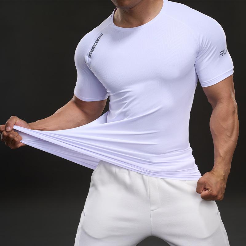 Tシャツ メンズ 男性用 春夏 薄手 軽量 吸湿速乾 スポーツウェア ランニング トレーニング 伸縮性 立襟 黒 白