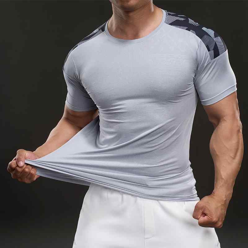 Tシャツ 男性用 ポリエステル トップス 速乾 スポーツ カジュアル 立ち襟 黒 浅グレー 宝石緑 空色 白 運動 普段使い 春夏