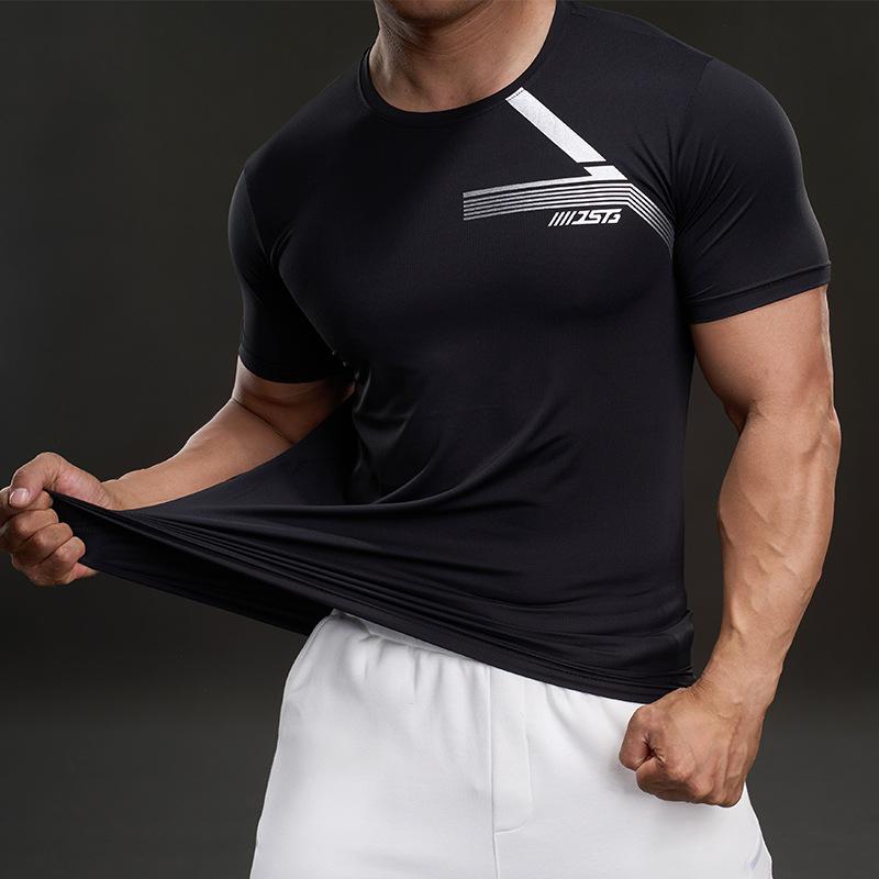 Tシャツ 男性用 半袖 ポリエステル 速乾 スポーツ 立襟 ランニング 登山 春夏 秋冬 ブラック 浅グレー 軍緑 墨藍色 白