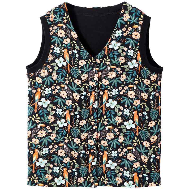 ベスト レディース レトロ 小花柄 Vネック アウター コットン 中綿 チョッキ 黄色 イエロー系 M L XL 2XL 3XL 4XL