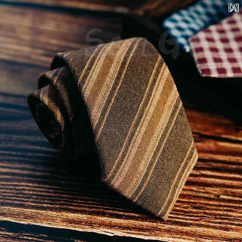 メンズ ネクタイ 韓国 レトロ 英国 スタイル 7cm 細身 ブラック グレーストライプ チェック柄 コットン..