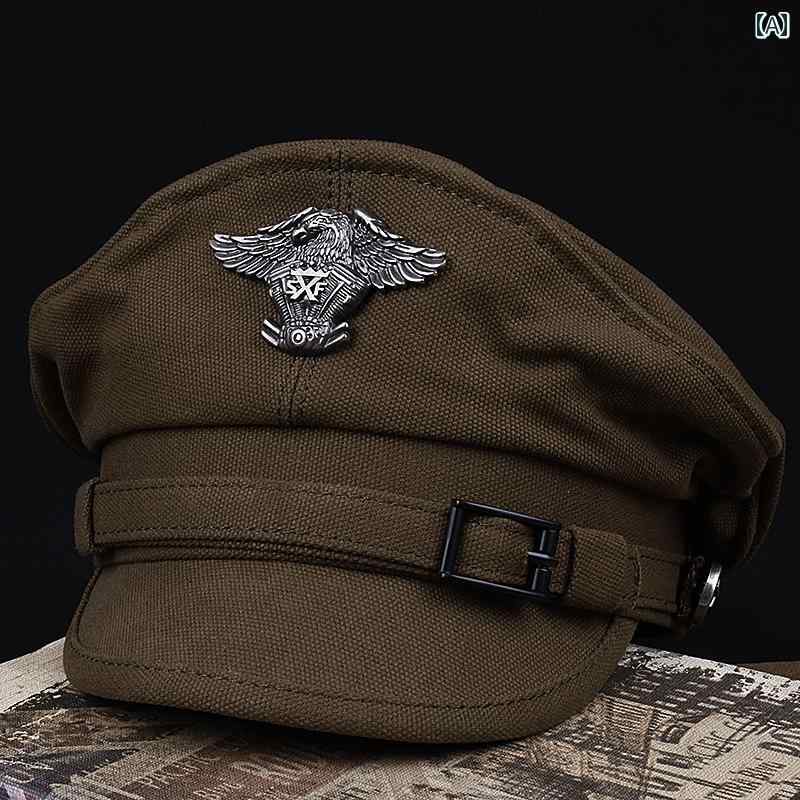 バイク キャップ 秋冬 メンズ フラット トップ キャンバス レトロ 乗馬 アウトドア カジュアル 帽子 ワ..